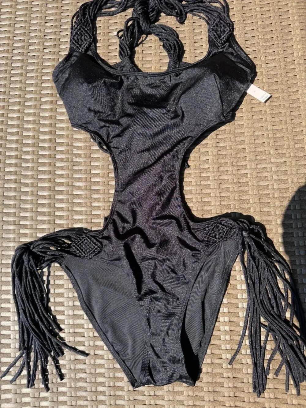 Victoria's Secret Black Cutout One-Piece Swimsuit with Fringe
